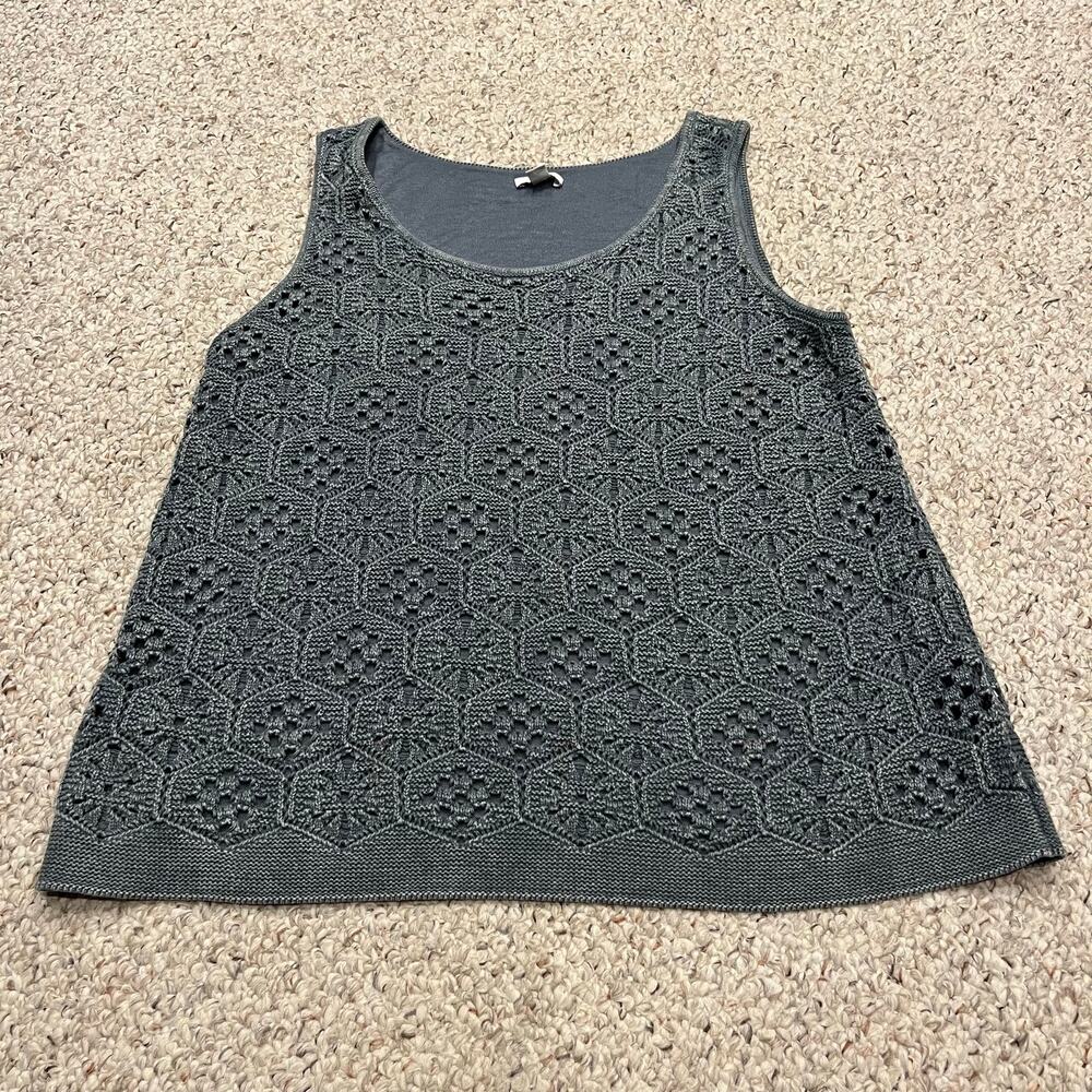 J Jill Sleeveless Crochet Tank Top M Gray Blue Festival Casual Preppy Summer